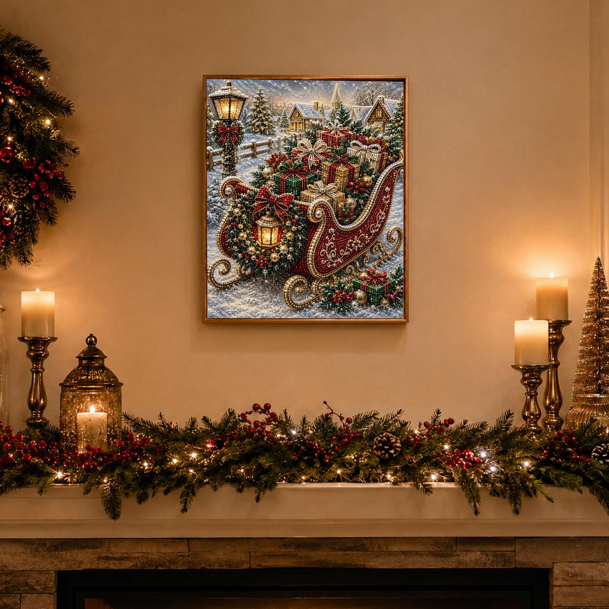 Lantern Sleigh Piled with Gifts pearl painting – image 3