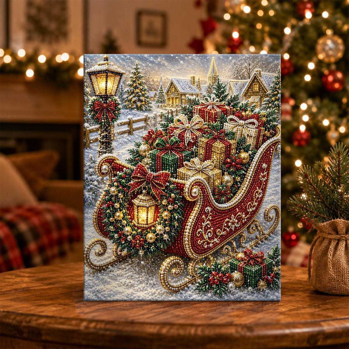 Lantern Sleigh Piled with Gifts pearl painting – image 5