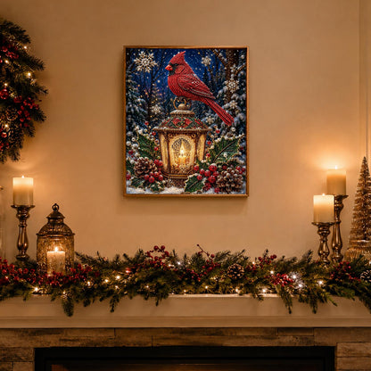 Cardinal Atop a Candle Lantern pearl painting – image 3