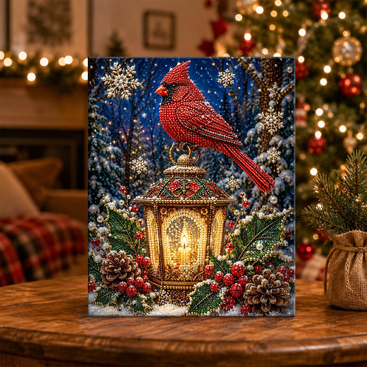 Cardinal Atop a Candle Lantern pearl painting – image 5