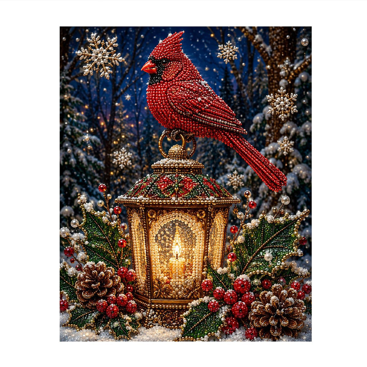 Cardinal Atop a Candle Lantern pearl painting – image 11