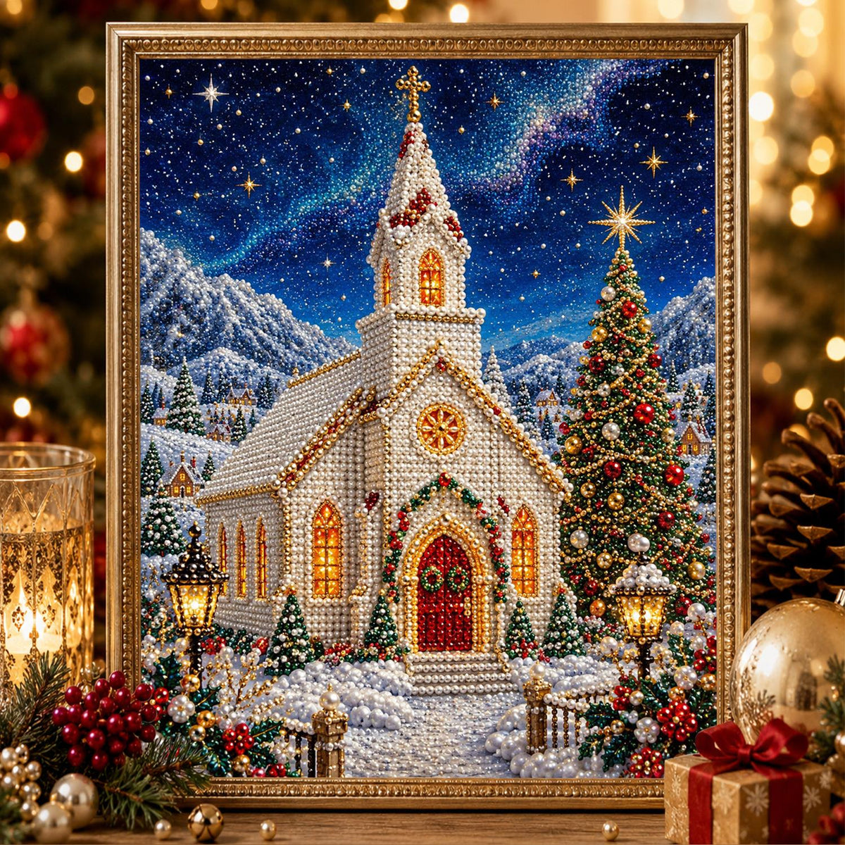 White Chapel on a Starry Night pearl painting – image 2