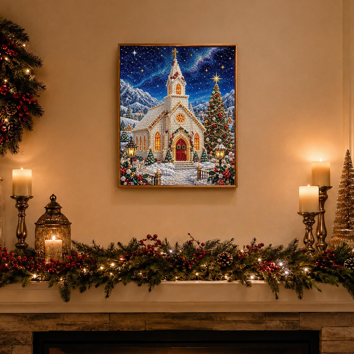 White Chapel on a Starry Night pearl painting – image 3