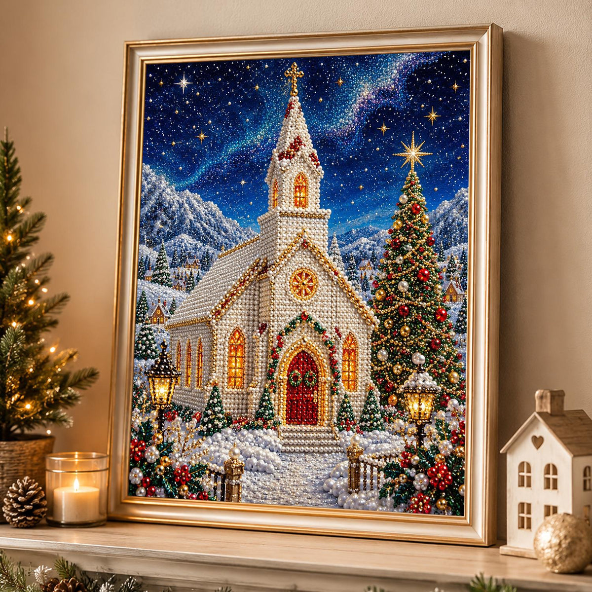White Chapel on a Starry Night pearl painting – image 4