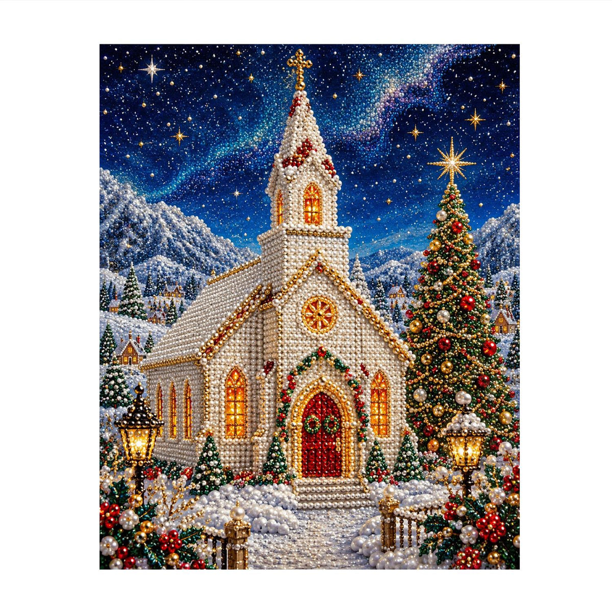 White Chapel on a Starry Night pearl painting – image 11