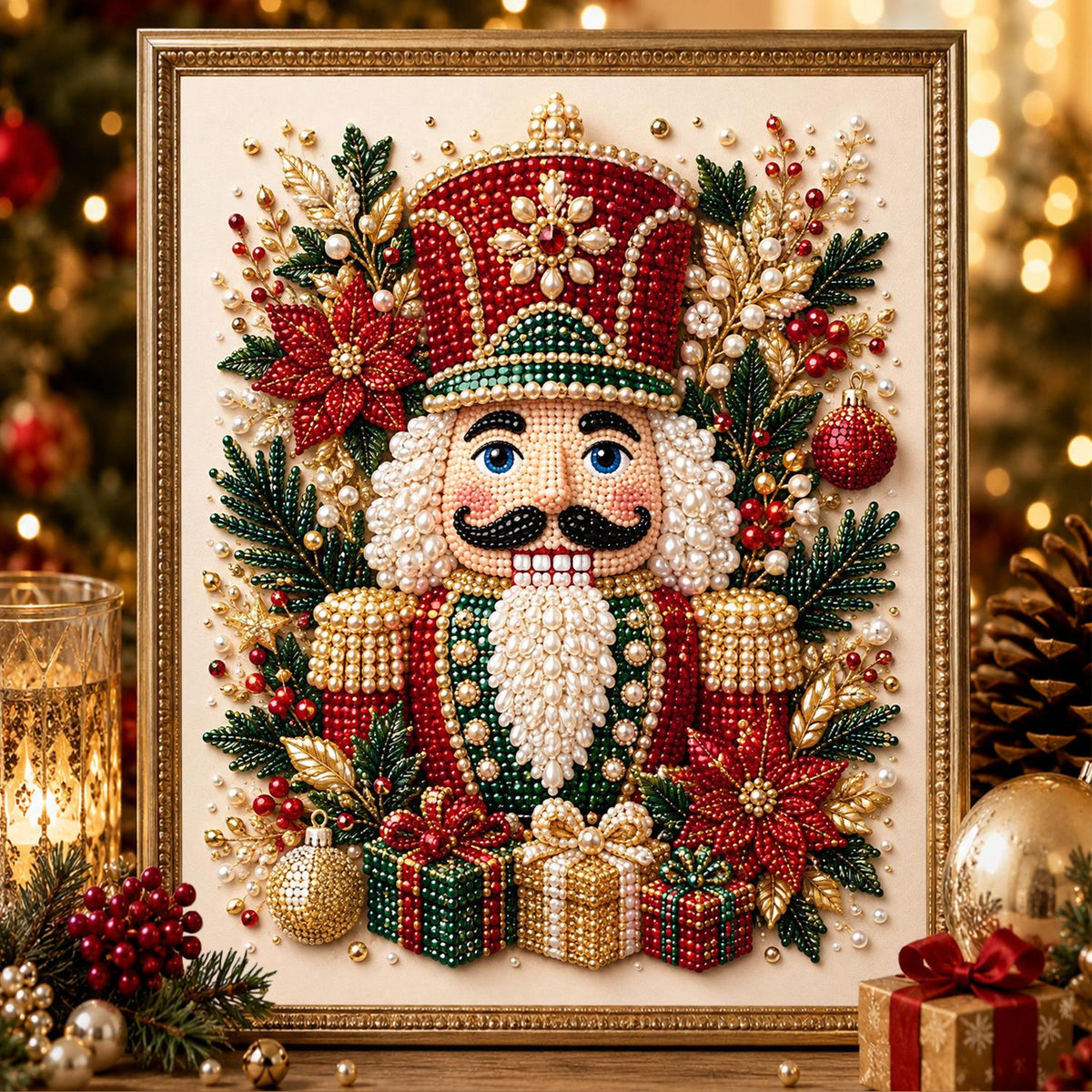 Poinsettia Nutcracker Soldier pearl painting – image 2