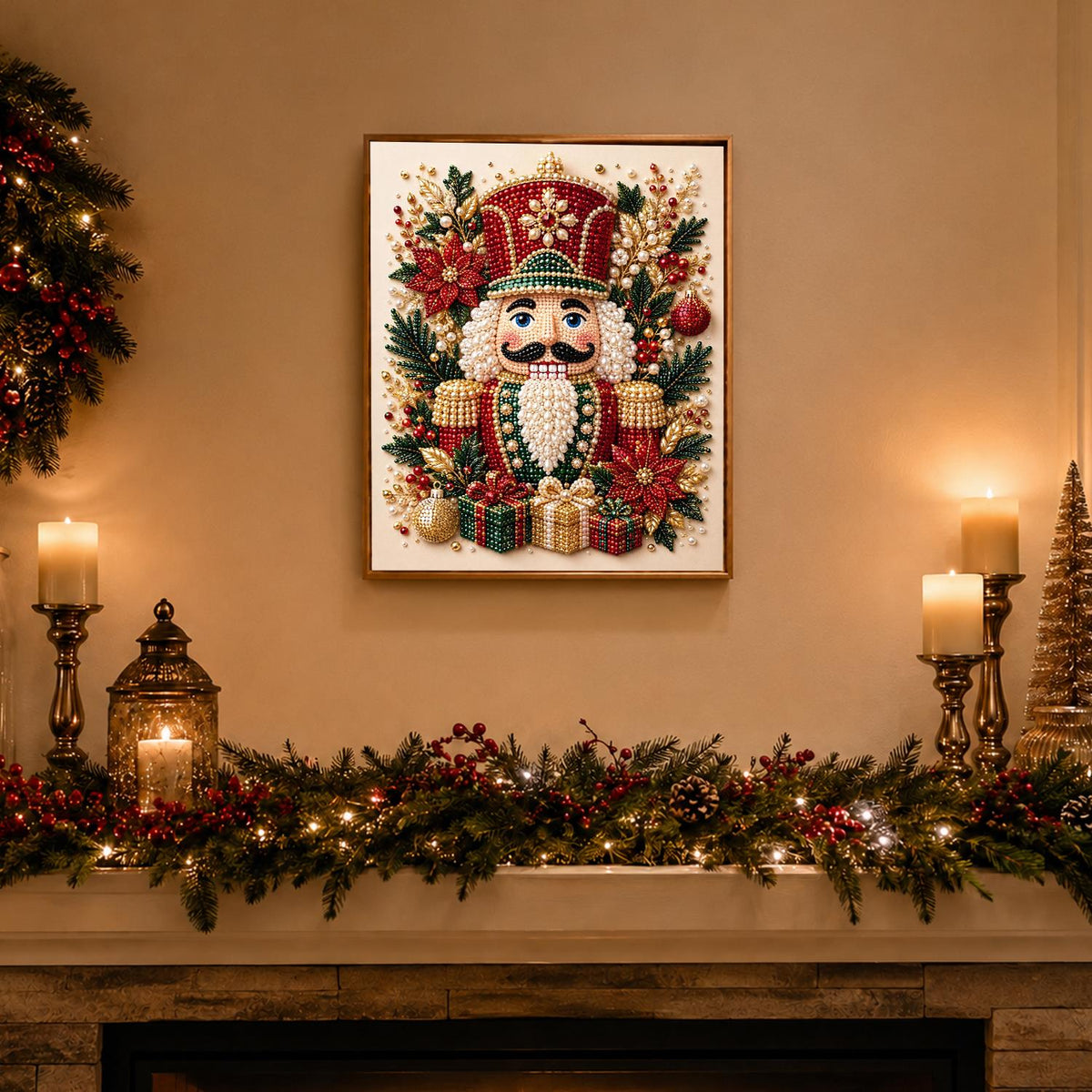 Poinsettia Nutcracker Soldier pearl painting – image 3