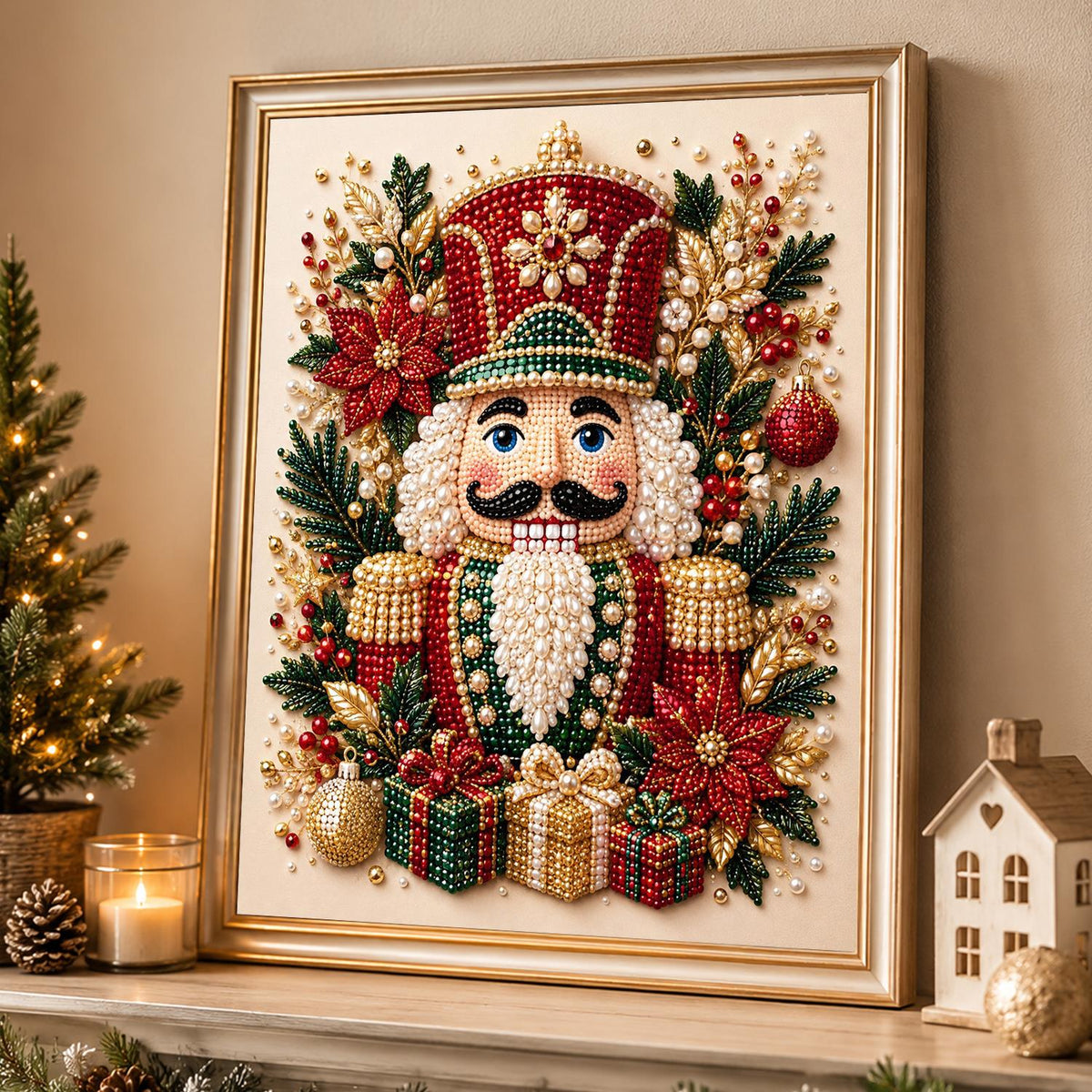Poinsettia Nutcracker Soldier pearl painting – image 4