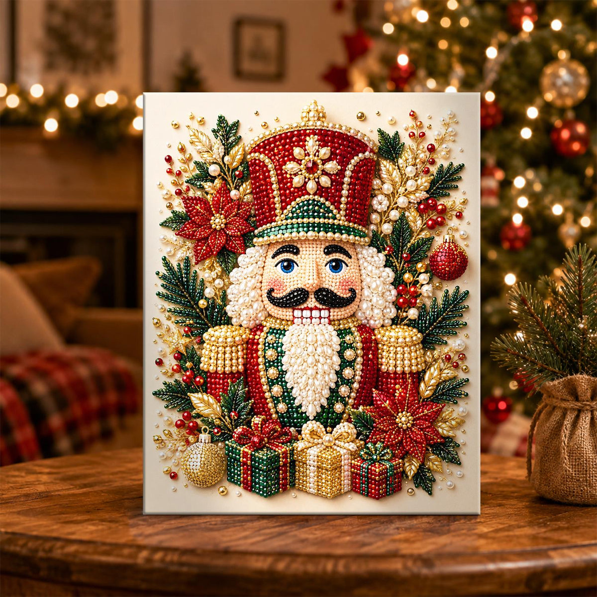 Poinsettia Nutcracker Soldier pearl painting – image 5