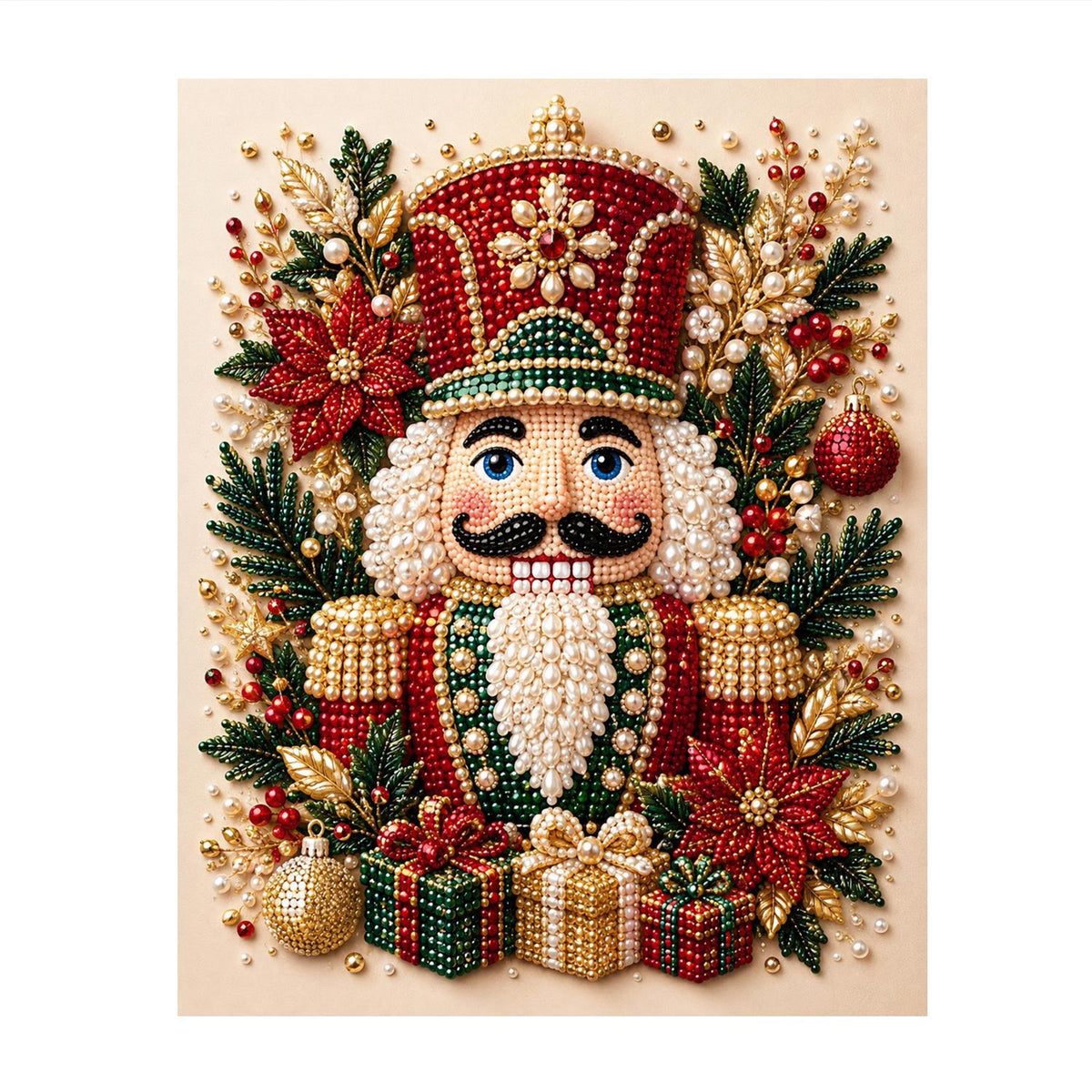 Poinsettia Nutcracker Soldier pearl painting – image 11