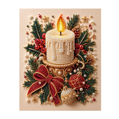 Lit Pillar Candle and Red Bow pearl painting – image 11