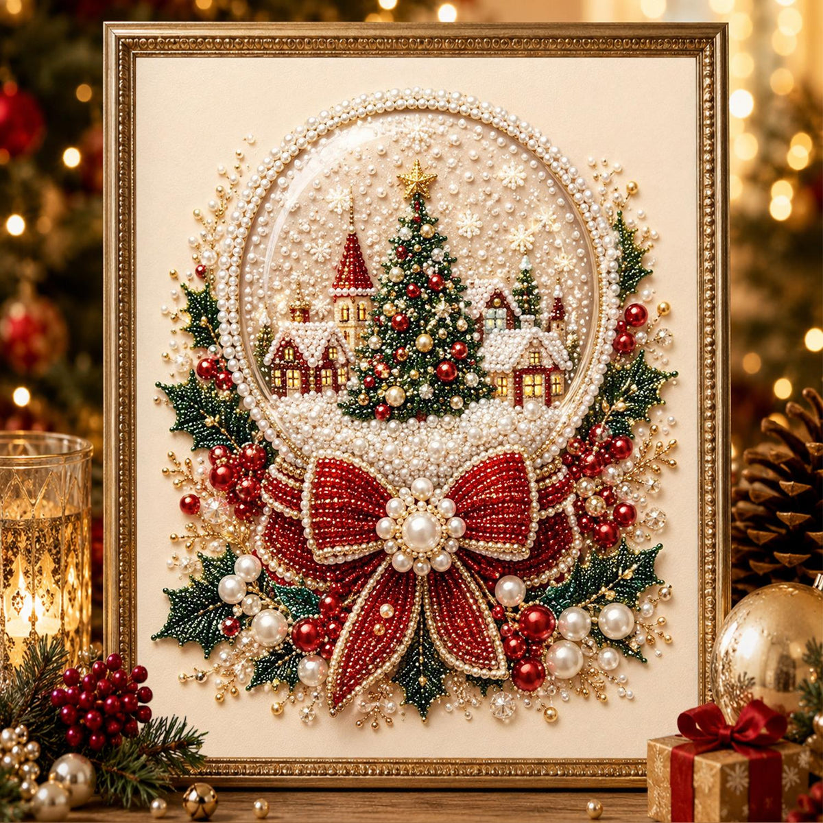 Snow Globe with a Tiny Village pearl painting – image 2