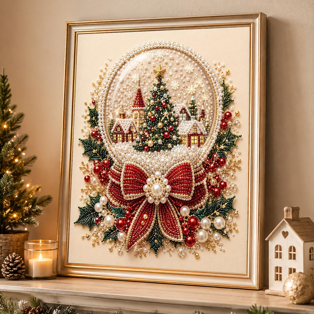 Snow Globe with a Tiny Village pearl painting – image 4