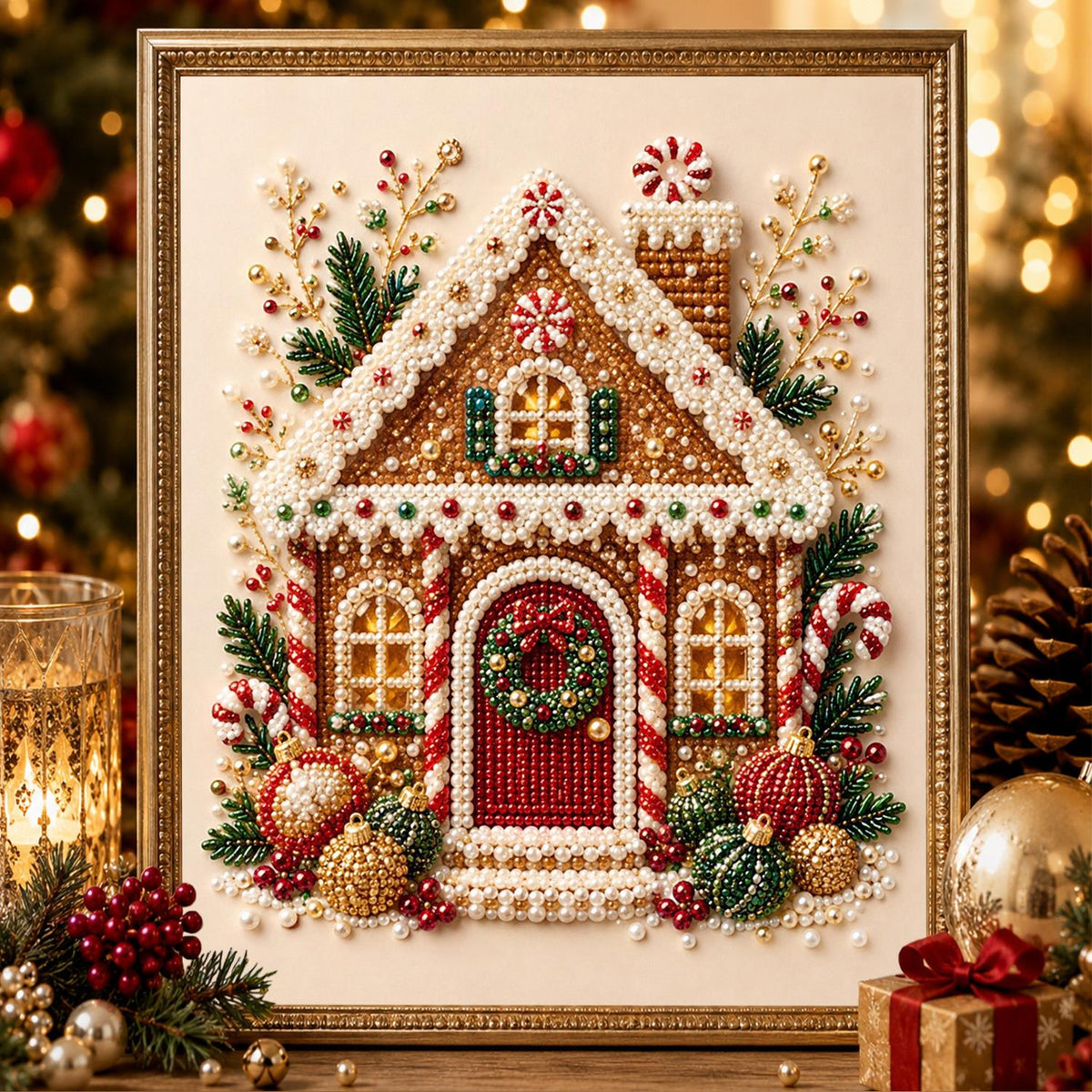 Gingerbread House with Red Door pearl painting – image 2