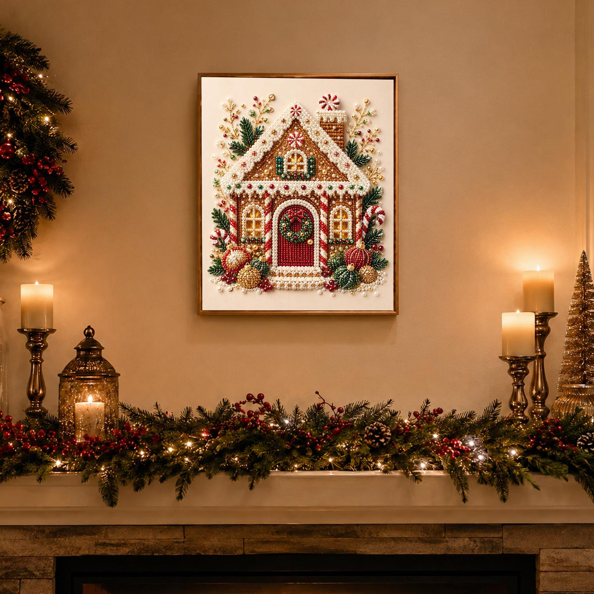 Gingerbread House with Red Door pearl painting – image 3