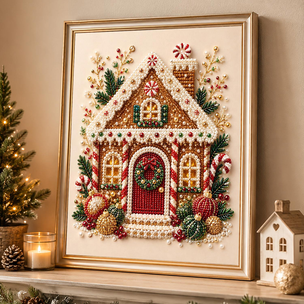 Gingerbread House with Red Door pearl painting – image 4