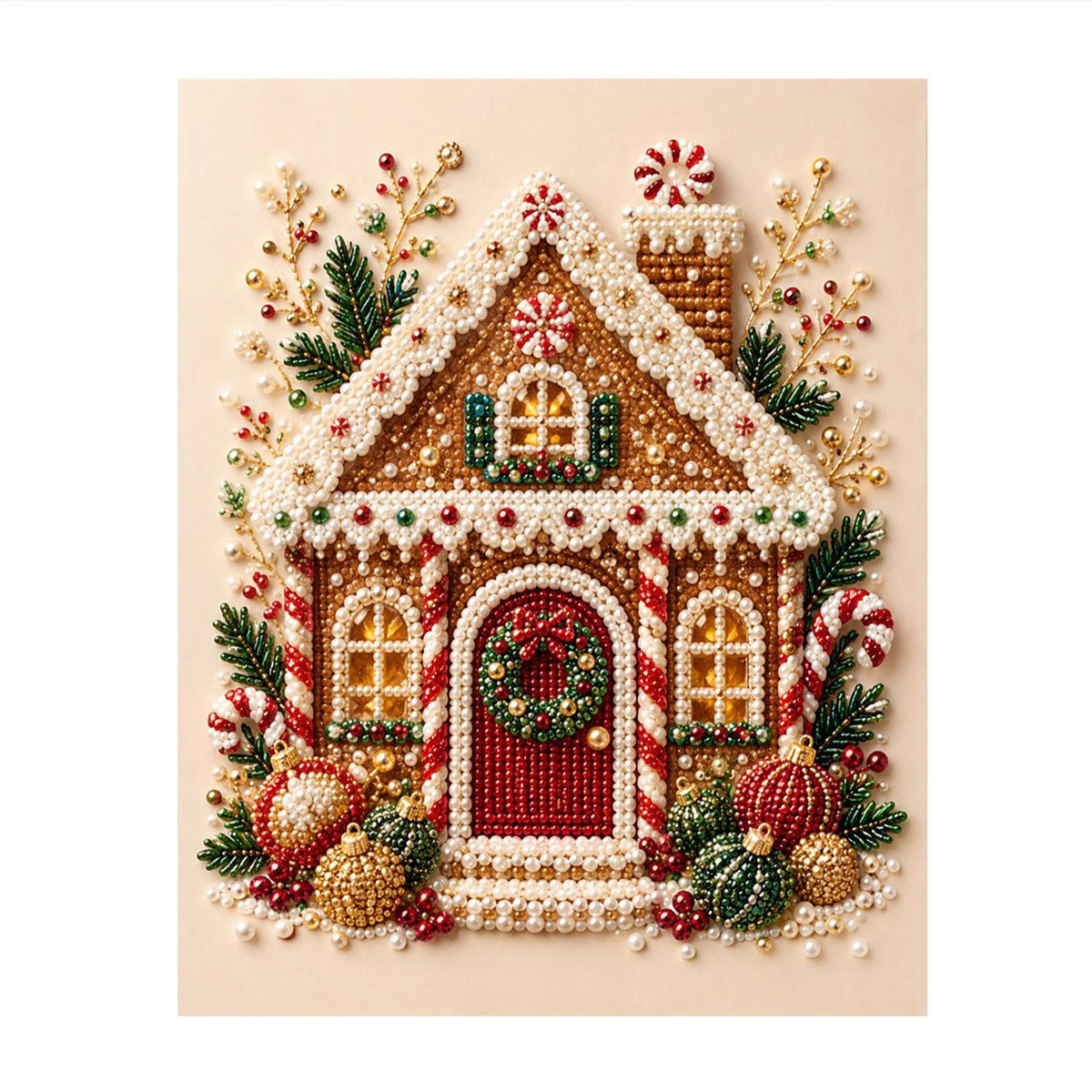 Gingerbread House with Red Door pearl painting – image 11