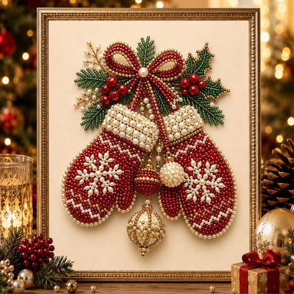 Snowflake Mittens on a Red Bow pearl painting – image 2