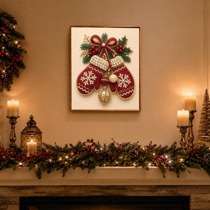 Snowflake Mittens on a Red Bow pearl painting – image 3