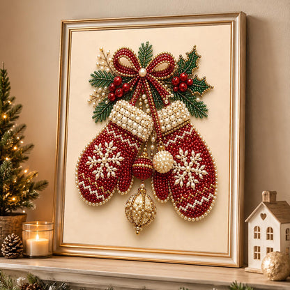 Snowflake Mittens on a Red Bow pearl painting – image 4