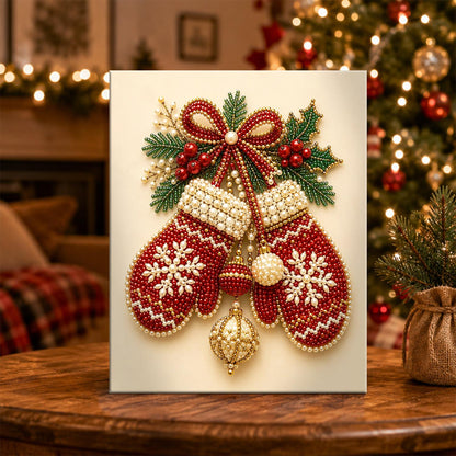 Snowflake Mittens on a Red Bow pearl painting – image 5