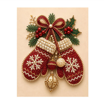Snowflake Mittens on a Red Bow pearl painting – image 11