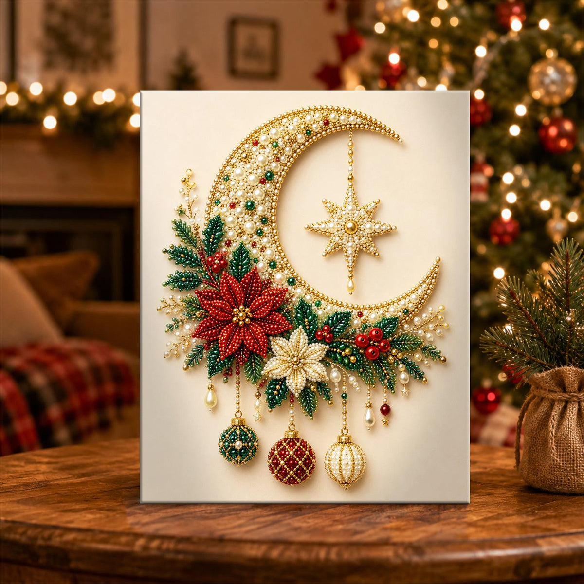 Gold Crescent with Hanging Star pearl painting – image 5