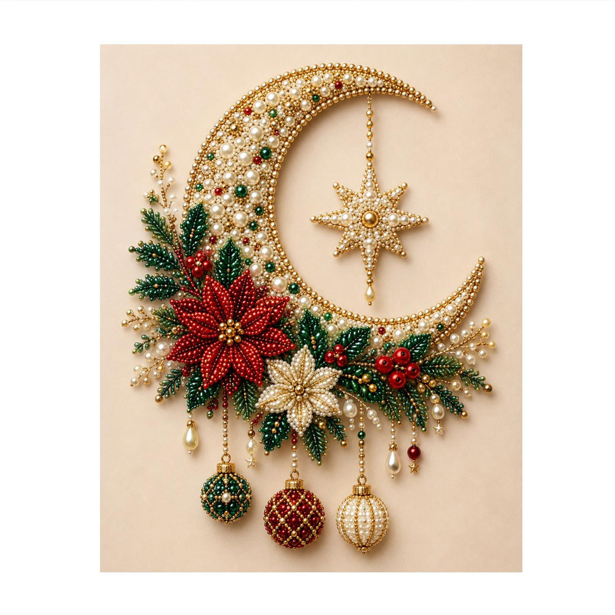 Gold Crescent with Hanging Star pearl painting – image 11