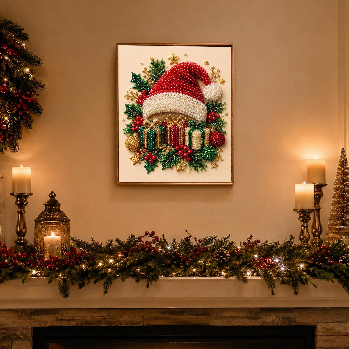 Santa Hat on a Gift Pile pearl painting – image 3