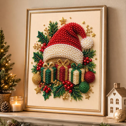Santa Hat on a Gift Pile pearl painting – image 4