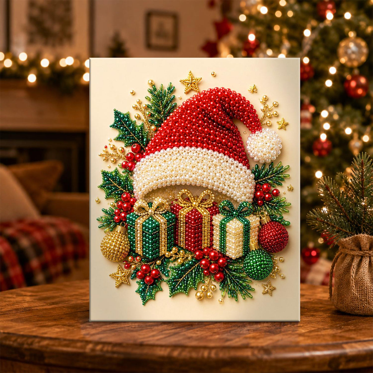 Santa Hat on a Gift Pile pearl painting – image 5