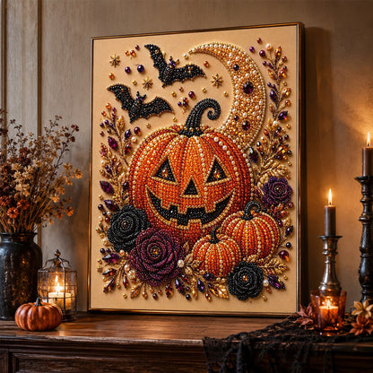 Grinning Jack-O'-Lantern and Bats pearl painting – image 2