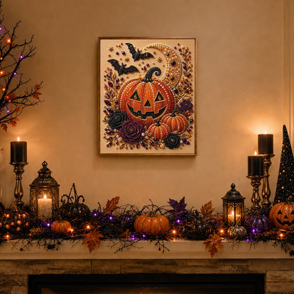 Grinning Jack-O'-Lantern and Bats pearl painting – image 3