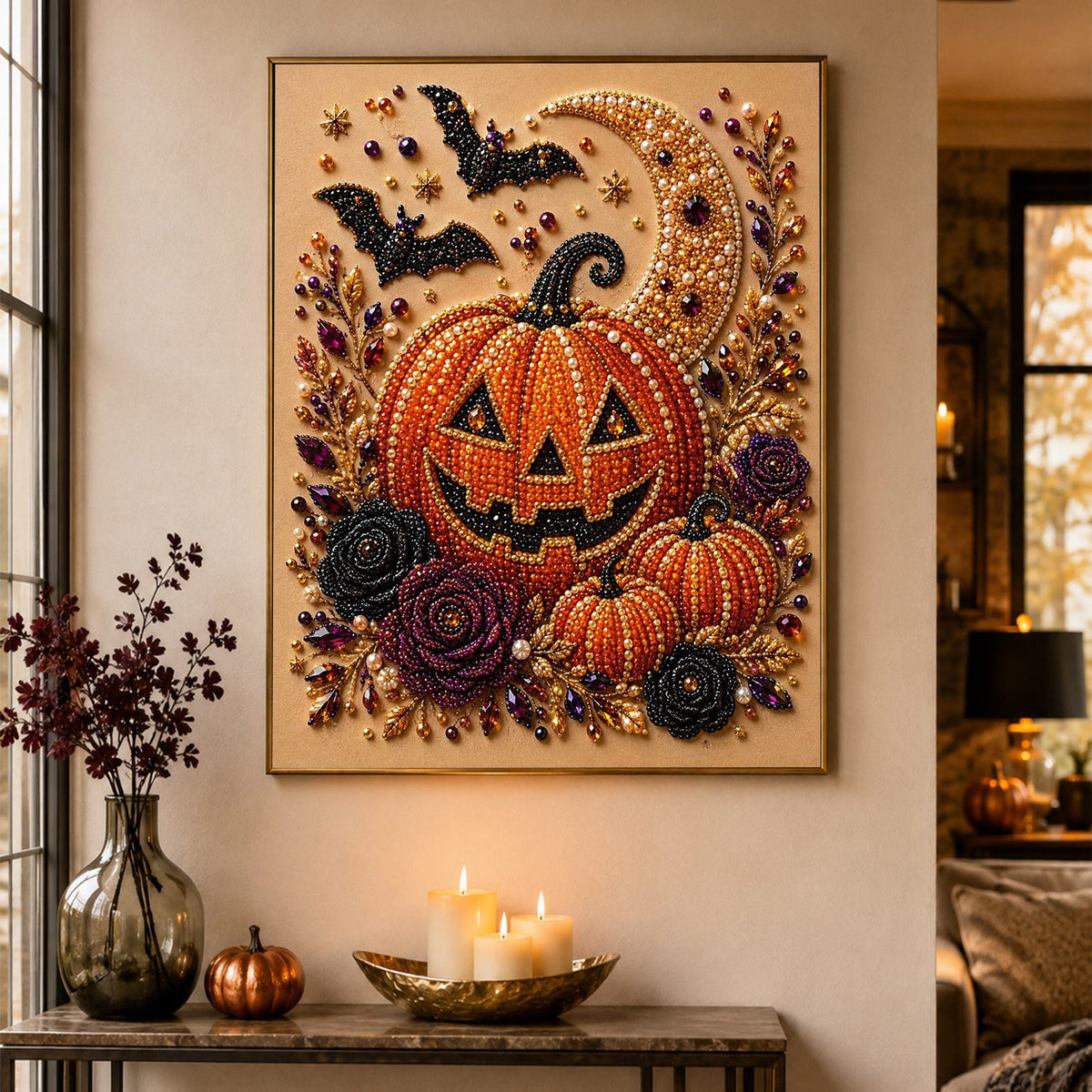 Grinning Jack-O'-Lantern and Bats pearl painting – image 4