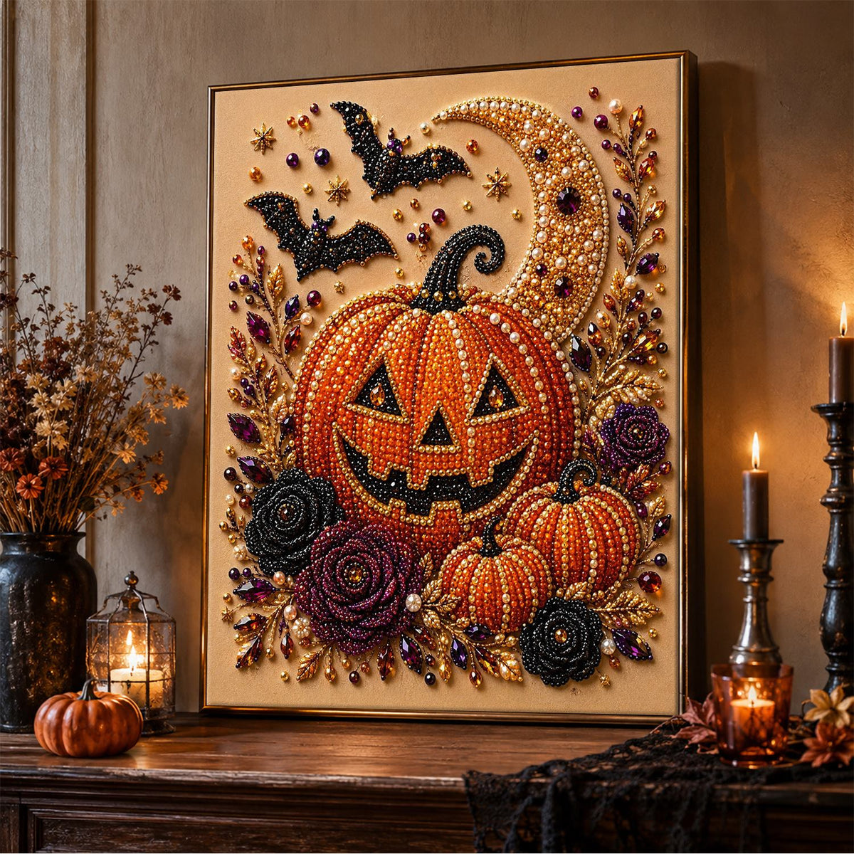 Grinning Jack-O'-Lantern and Bats pearl painting – image 5