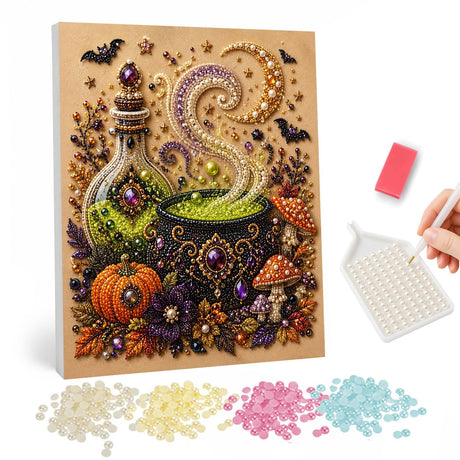 Halloween Cauldron and Crescent Moon pearl painting – image 1