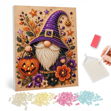 Halloween Gnome and Jack o' Lantern pearl painting – image 1