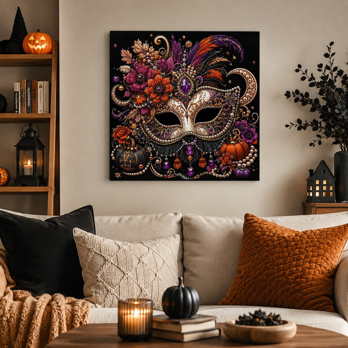 Feathered Masquerade Mask pearl painting – image 3