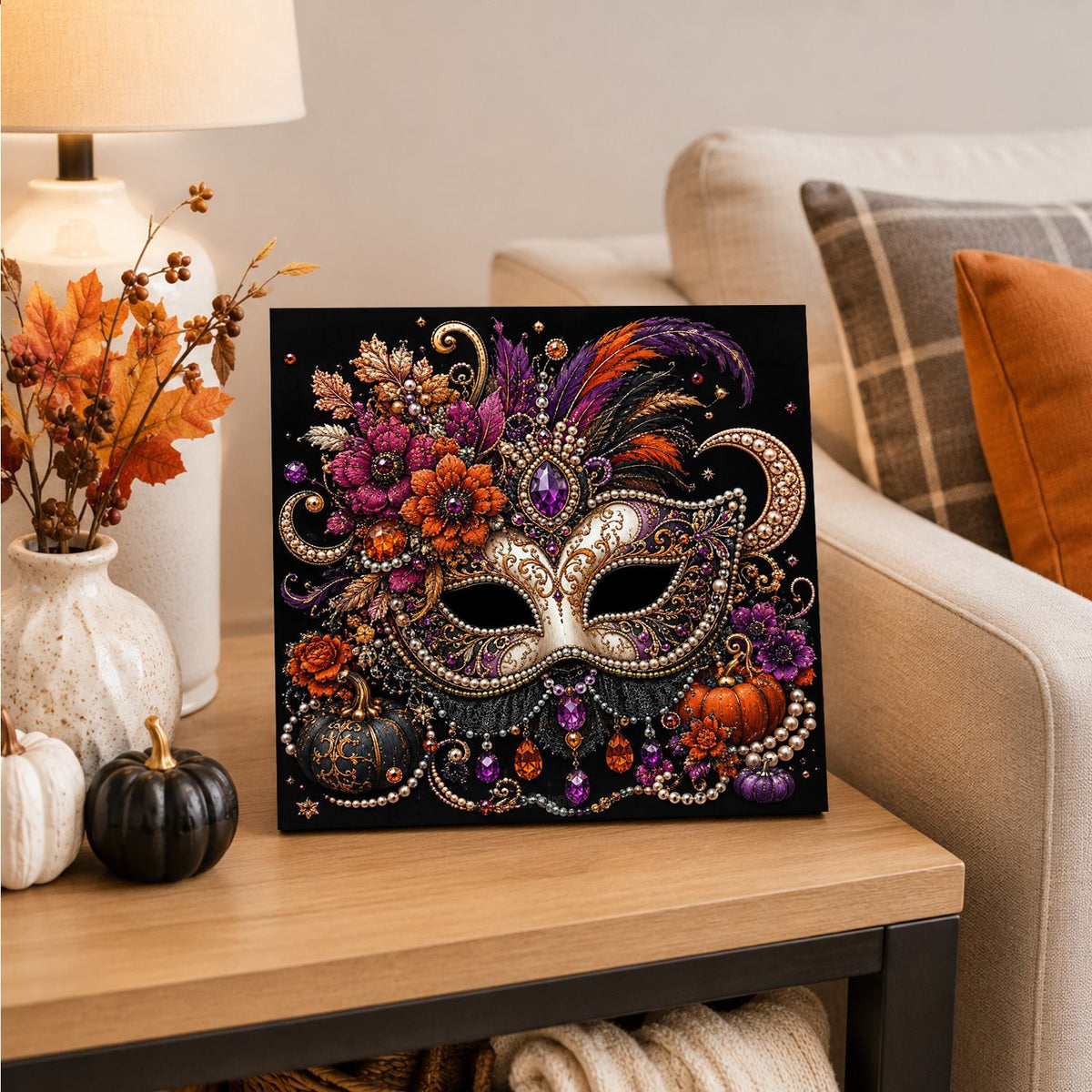 Feathered Masquerade Mask pearl painting – image 4