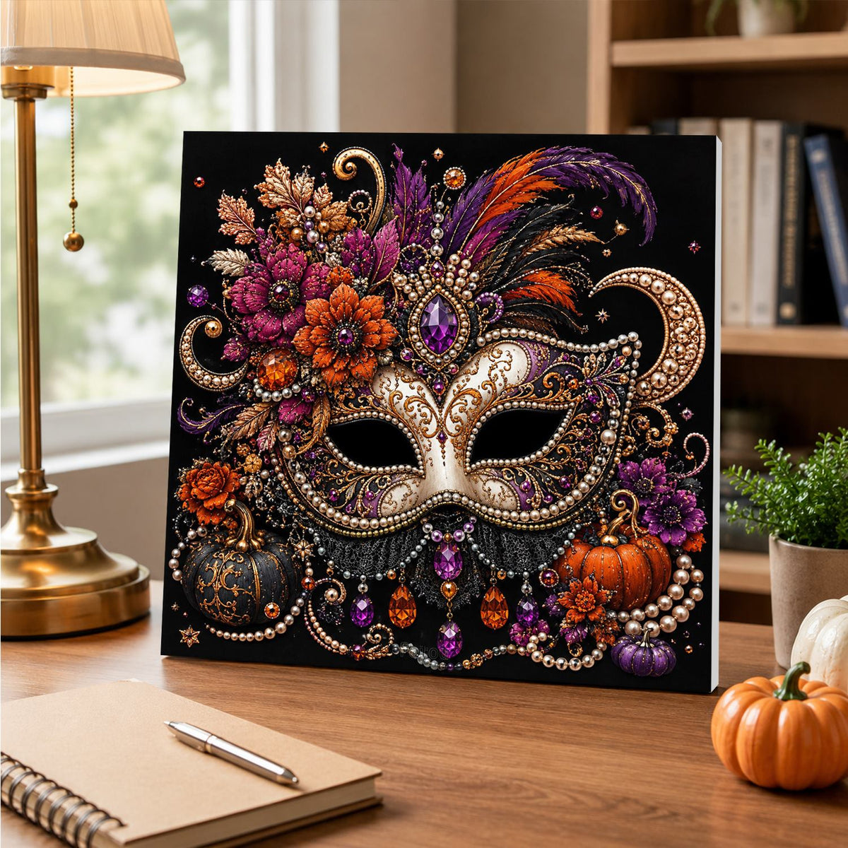 Feathered Masquerade Mask pearl painting – image 5