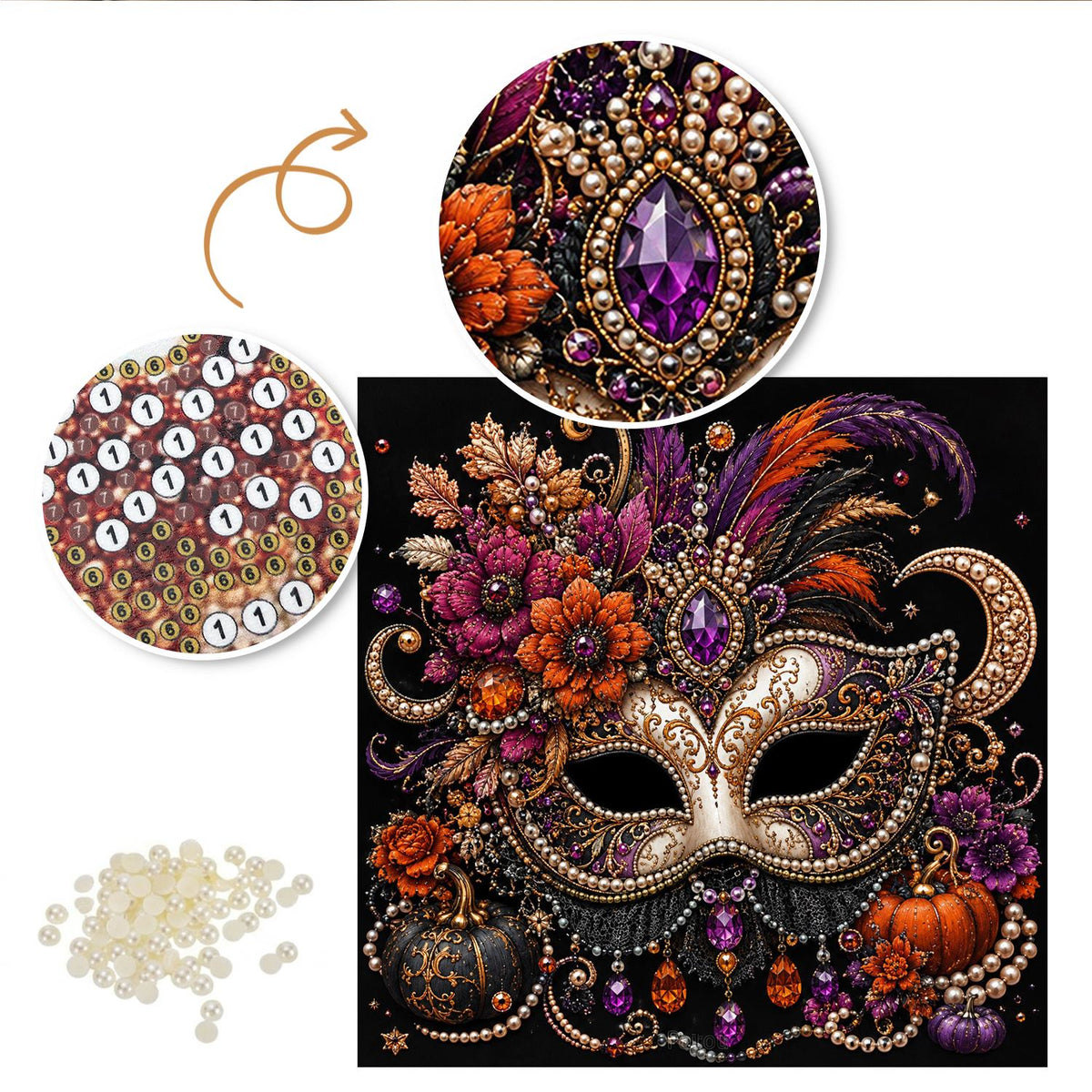 Feathered Masquerade Mask pearl painting – image 6