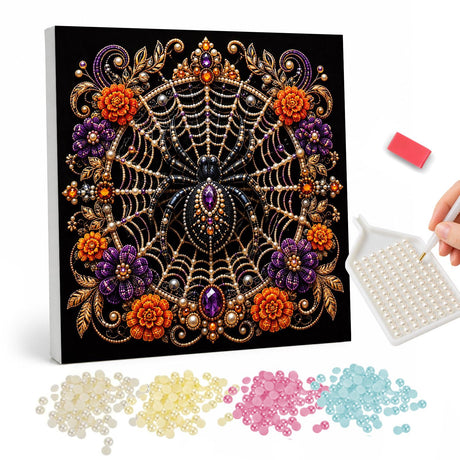 Jeweled Spiderweb and Floral pearl painting – image 1
