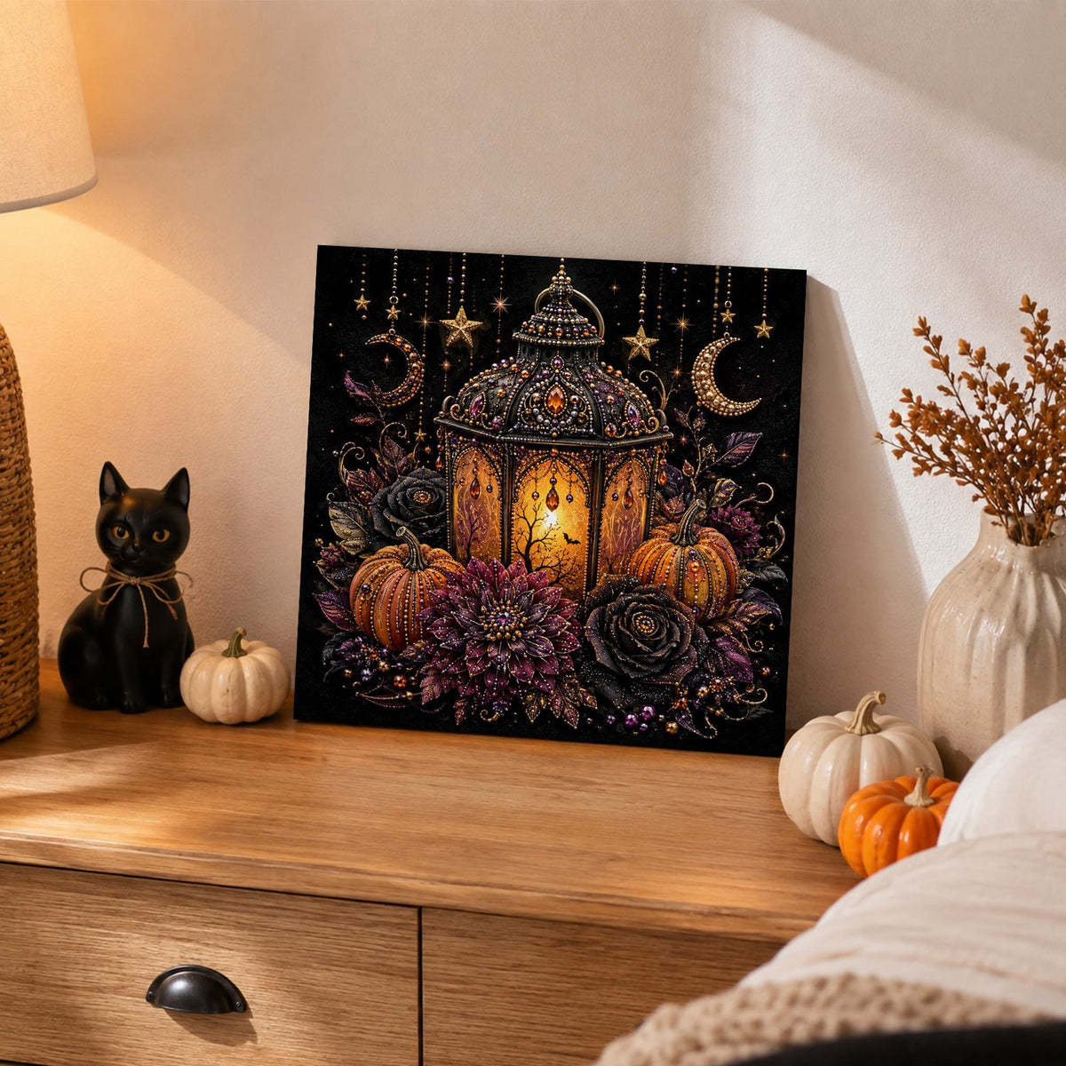 Moroccan Lantern with Black Roses pearl painting – image 2