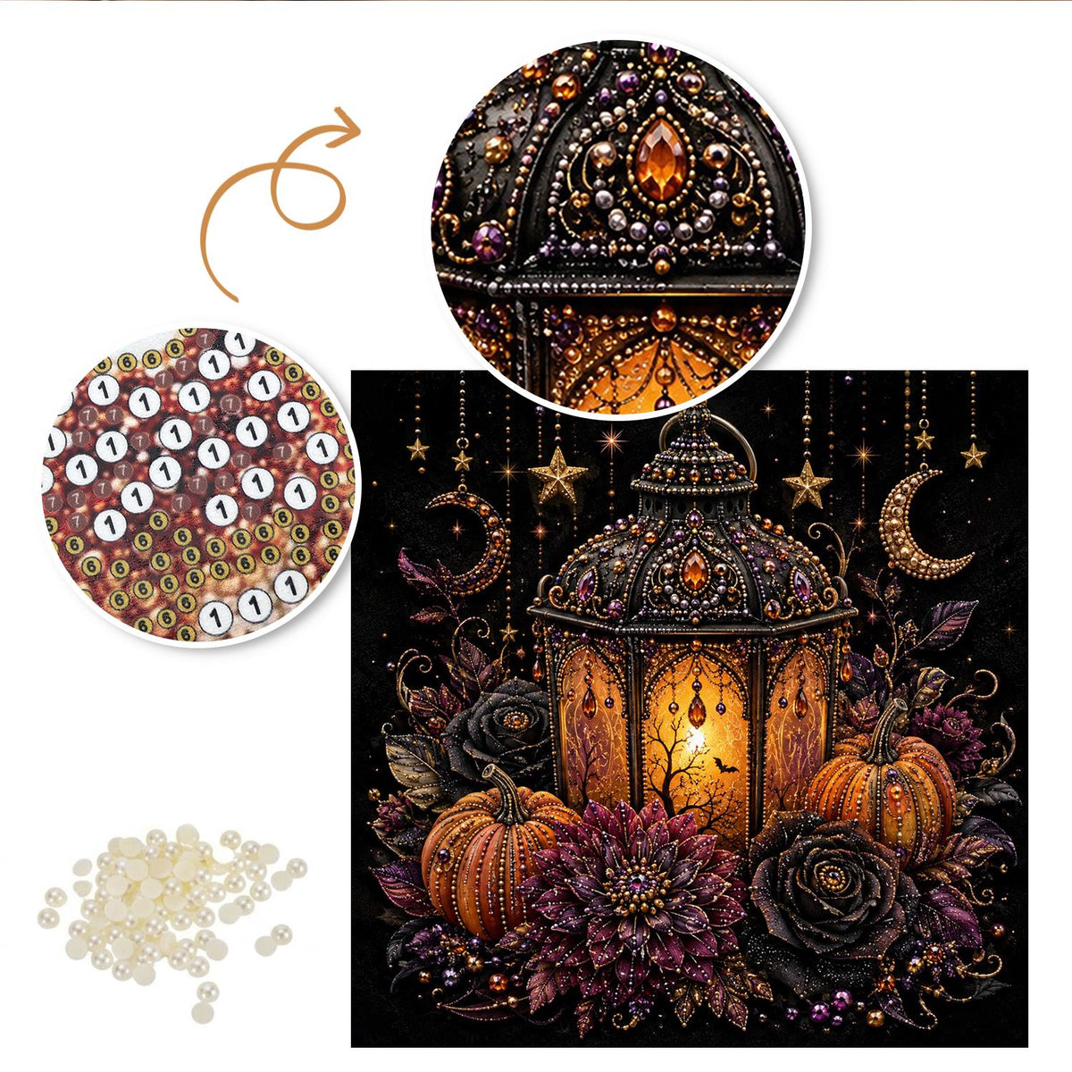 Moroccan Lantern with Black Roses pearl painting – image 6