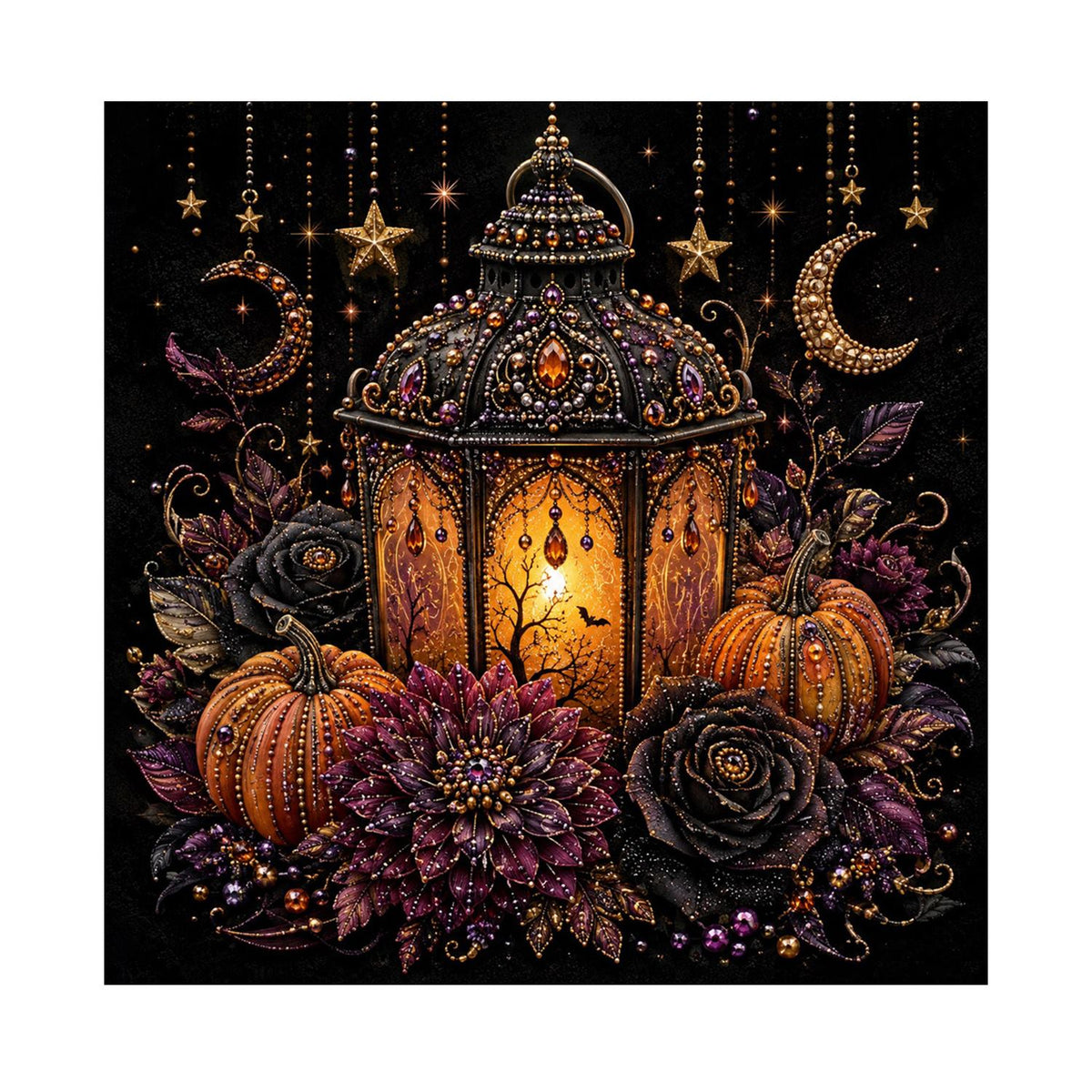 Moroccan Lantern with Black Roses pearl painting – image 11