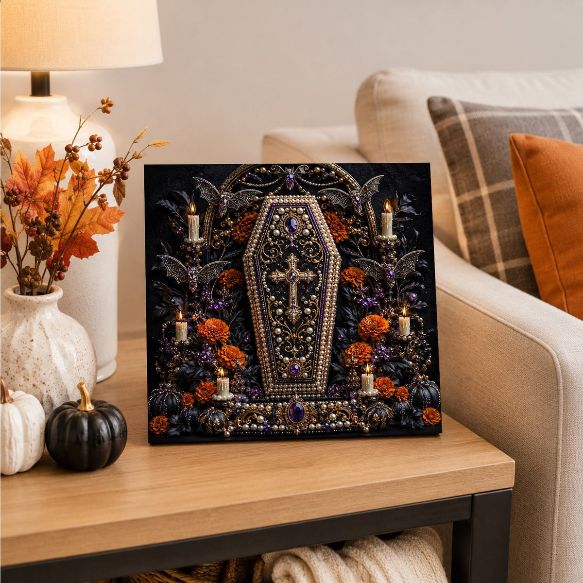 Candlelit Gothic Coffin pearl painting – image 4