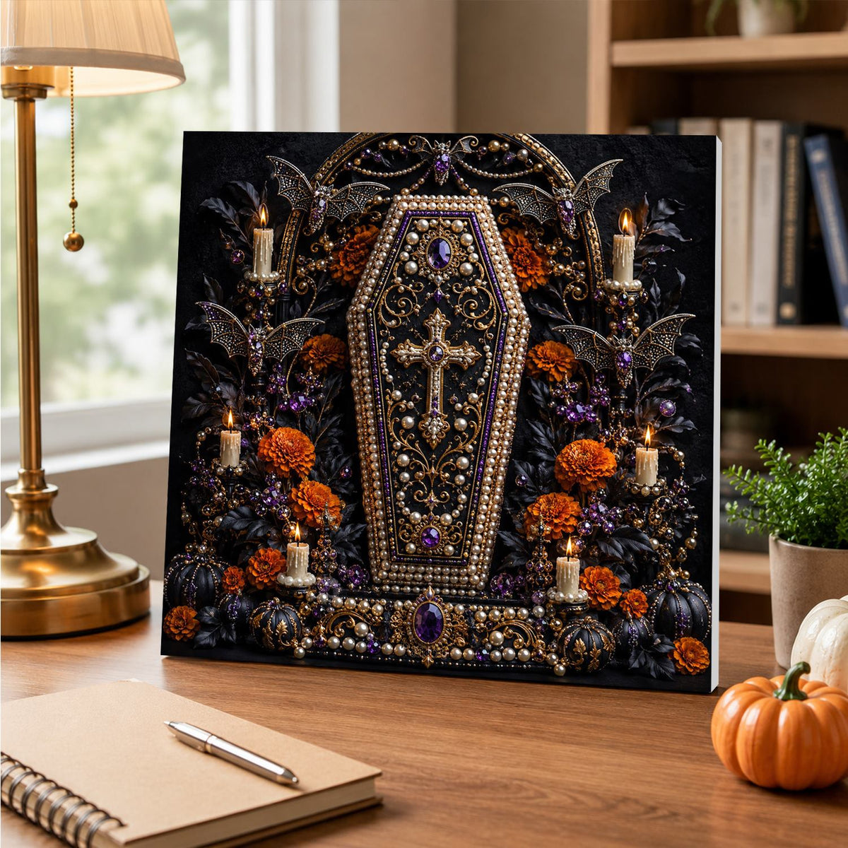 Candlelit Gothic Coffin pearl painting – image 5
