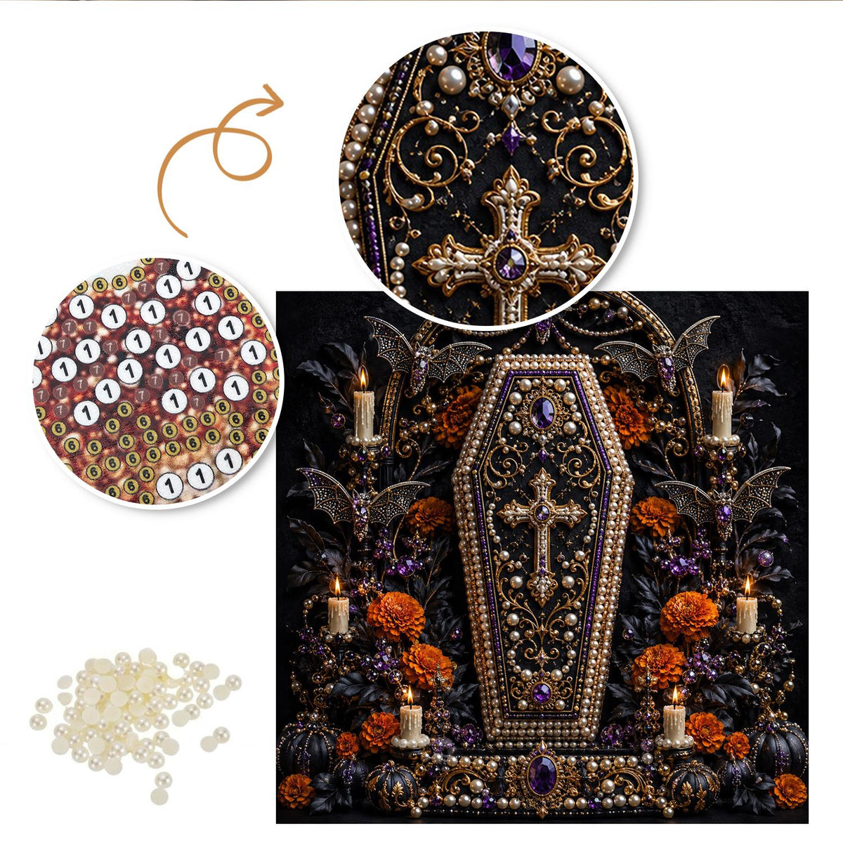 Candlelit Gothic Coffin pearl painting – image 6
