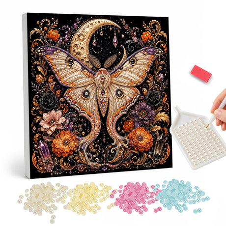 Jeweled Moth and Crescent Moon pearl painting – image 1