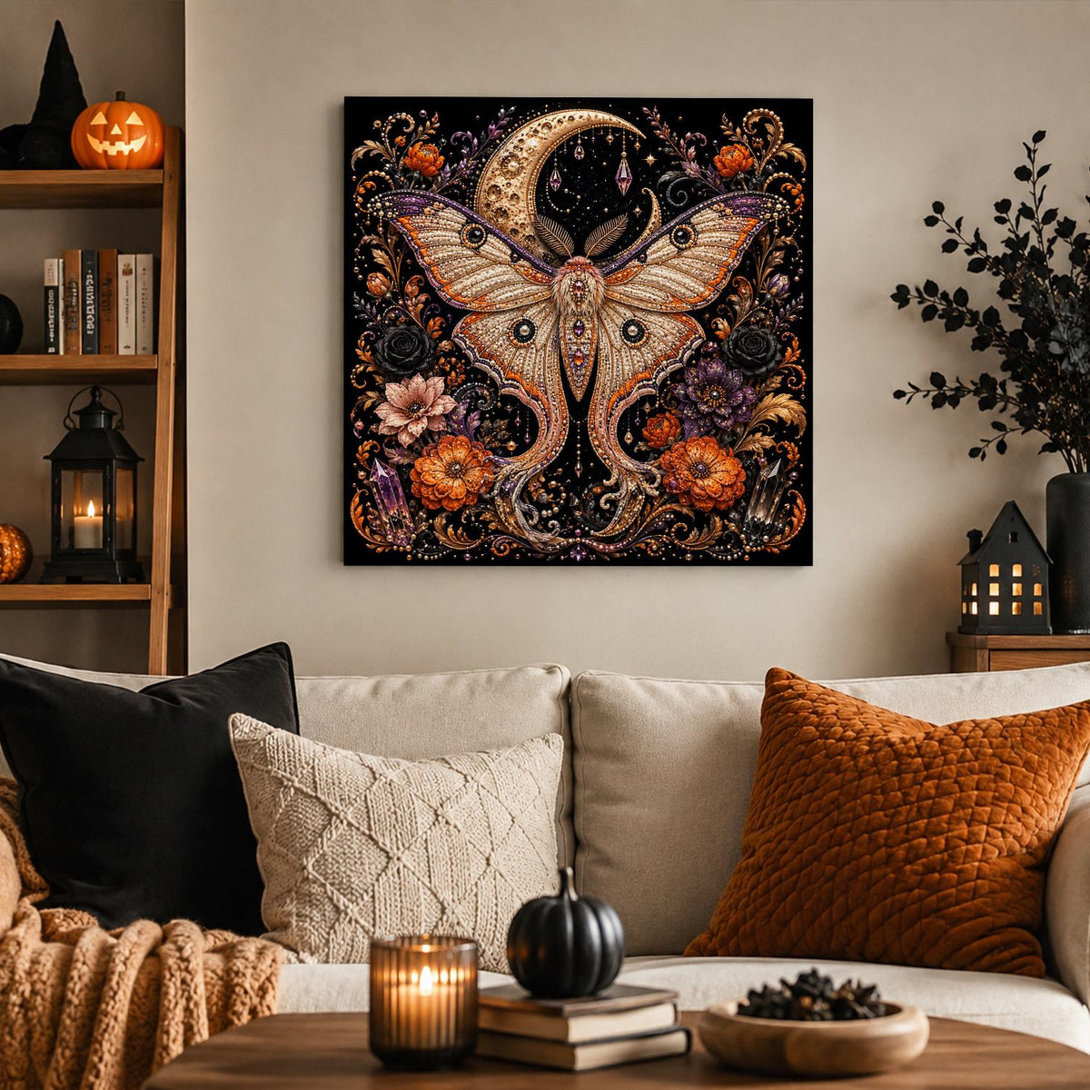 Luna Moth Beneath the Crescent pearl painting – image 3